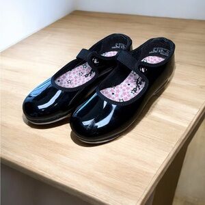 Capezio Toddler Black Patent Tap Shoes Size 8.5 W with Tele Tone Taps
